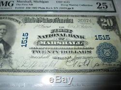 $20 1902 Marshall Michigan MI National Currency Bank Note Bill #1515 PMG VF