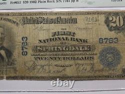$20 1902 Springdale Arkansas AR National Currency Bank Note Bill Ch. #8763 VG10