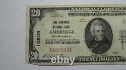 $20 1929 Ambridge Pennsylvania PA National Currency Bank Note Bill Ch #10839 VF
