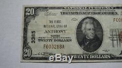 $20 1929 Anthony Kansas KS National Currency Bank Note Bill Charter #3385 VF