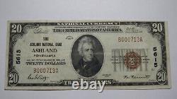 $20 1929 Ashland Pennsylvania PA National Currency Bank Note Bill! Ch #5615 XF++