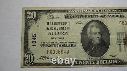 $20 1929 Auburn New York NY National Currency Bank Note Bill Charter #1345 VF