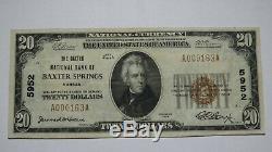 $20 1929 Baxter Springs Kansas KS National Currency Bank Note Bill Ch #5952 XF+
