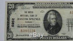 $20 1929 Baxter Springs Kansas KS National Currency Bank Note Bill Ch #5952 XF+
