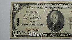 $20 1929 Big Springs Texas TX National Currency Bank Note Bill Ch. #6668 RARE