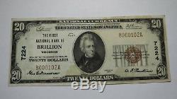 $20 1929 Brillion Wisconsin WI National Currency Bank Note Bill Ch. #7224 VF