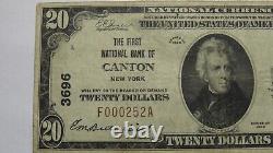 $20 1929 Canton New York NY National Currency Bank Note Bill! Ch. #3696 VF