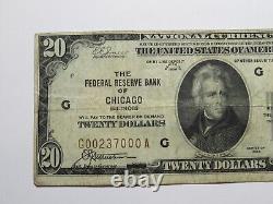 $20 1929 Chicago National Currency Fancy Serial # Federal Reserve Bank Note VF