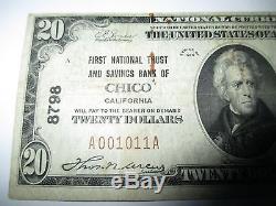 $20 1929 Chico California CA National Currency Bank Note Bill! Ch. #8798 Fine