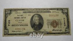 $20 1929 Claude Texas TX National Currency Bank Note Bill! Ch. #7123 FINE RARE