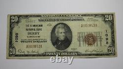$20 1929 Derby Connecticut CT National Currency Bank Note Bill Charter #1098 VF