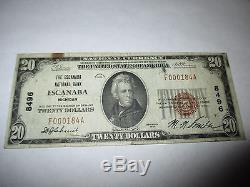 $20 1929 Escanaba Michigan MI National Currency Bank Note Bill Ch. #8496 FINE