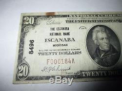 $20 1929 Escanaba Michigan MI National Currency Bank Note Bill Ch. #8496 FINE