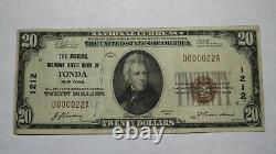 $20 1929 Fonda New York NY National Currency Bank Note Bill Charter #1212 VF+