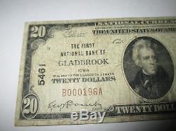 $20 1929 Gladbrook Iowa IA National Currency Bank Note Bill Ch. #5461 RARE