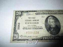 $20 1929 Hanford California CA National Currency Bank Note Bill! #5863 Fine