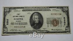 $20 1929 Harper Kansas KS National Currency Bank Note Bill Ch. #8307 XF+ RARE