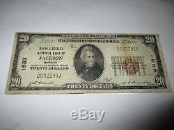 $20 1929 Jackson Michigan MI National Currency Bank Note Bill! Ch. #1533 FINE