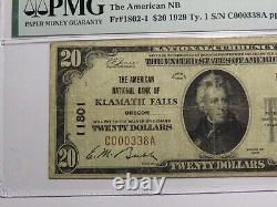 $20 1929 Klamath Falls Oregon OR National Currency Bank Note Bill Ch #11801 VF20