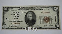 $20 1929 Lucas Kansas KS National Currency Bank Note Bill Ch. #7561 VF+ RARE