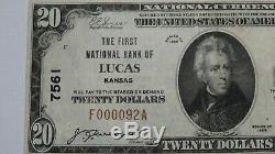 $20 1929 Lucas Kansas KS National Currency Bank Note Bill Ch. #7561 VF+ RARE