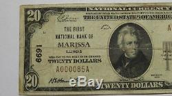$20 1929 Marissa Illinois IL National Currency Bank Note Bill! Ch. #6691 RARE