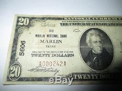 $20 1929 Marlin Texas TX National Currency Bank Note Bill! Ch. #5606 Fine RARE