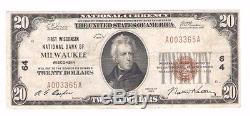 $20 1929 Milwaukee Wisconsin WI National Currency Bank Note Bill RARE PM181