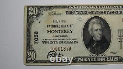 $20 1929 Monterey California CA National Currency Bank Note Bill Ch. 7058 VF