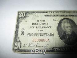 $20 1929 Mount Pleasant Iowa IA National Currency Bank Note Bill Ch. #299. Mt