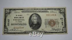$20 1929 Pasadena California CA National Currency Bank Note Bill Ch #10167 XF+