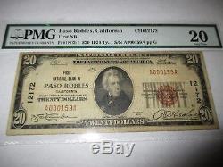 $20 1929 Paso Robles California CA National Currency Bank Note Bill! #12172 VF