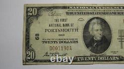 $20 1929 Portsmouth Ohio OH National Currency Bank Note Bill Charter #68 VF