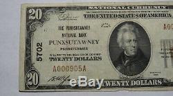 $20 1929 Punxsutawney Pennsylvania PA National Currency Bank Note Bill! #5702 VF