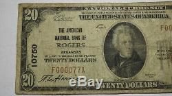 $20 1929 Rogers Arkansas AR National Currency Bank Note Bill Ch. #10750 FINE