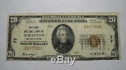 $20 1929 Scranton Pennsylvania PA National Currency Bank Note Bill! Ch. #77 VF
