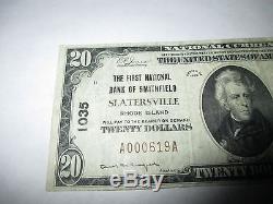 $20 1929 Slatersville Rhode Island RI National Currency Bank Note Bill! #1035 VF