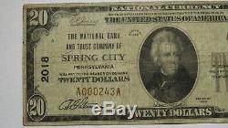 $20 1929 Spring City Pennsylvania PA National Currency Bank Note Bill Ch. #2018