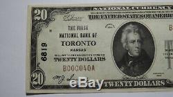 $20 1929 Toronto Kansas KS National Currency Bank Note Bill! Ch. #6819 AU++