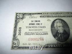 $20 1929 Turners Falls Massachusetts MA National Currency Bank Note Bill 2058 VF