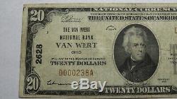$20 1929 Van Wert Ohio OH National Currency Bank Note Bill! Ch. #2628 FINE RARE