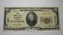 $20 1929 Watkins New York NY National Currency Bank Note Bill Ch. #9977 XF