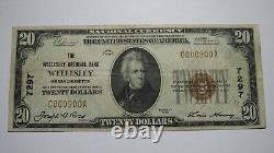 $20 1929 Wellesley Massachusetts MA National Currency Bank Note Bill #7297 Fine