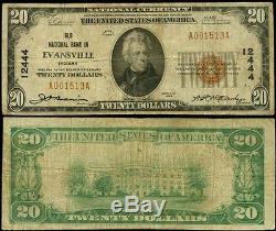 $20 Evansville Indiana Old National Bank 1929#12444national Currency