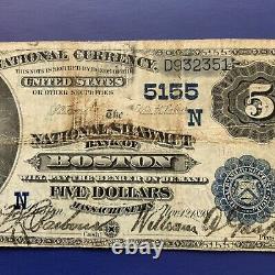 2nd Charter Date Back $5 National Currency National Shawmit Bank Boston