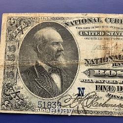 2nd Charter Date Back $5 National Currency National Shawmit Bank Boston