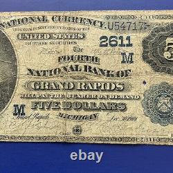 2nd Charter Value Back $5 National Currency Fourth National Bank Grand Rapids
