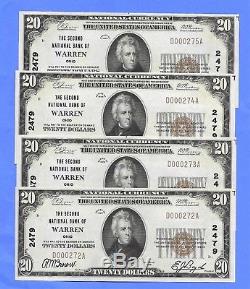 4-1929 $20 National Currency Ch# 2479 Nat. Bank Of Warren Oh Sequential# Notes