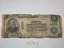 $5 1902 Chicago Illinois IL National Currency Bank Note Bill! Ch #4605! Republic