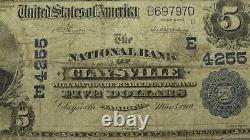 $5 1902 Claysville Pennsylvania PA National Currency Bank Note Bill #4255 RARE